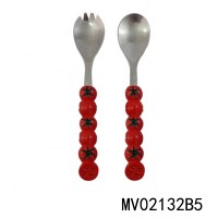 NEW DESIGN STAINLESS STEEL FORK SPOON TOMATOES SHAPE RESIN HANDLE 2 PCS CUTLERY SET