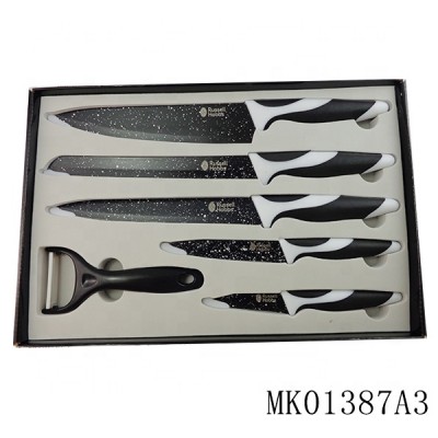 NEW DESIGN 5PCS COATING STAINLESS STEEL KNIFE WITH PEELER KITCHEN SET