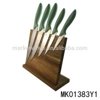 5PCS PLASTIC HANDLE S/S KNIFE SET+MAGNET BLOCK