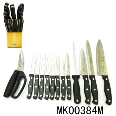 HOT SALE 11PCS STAINLESS STEEL KNIFE SET +SCISSORS+SHARPENER+WOOD HOLDER